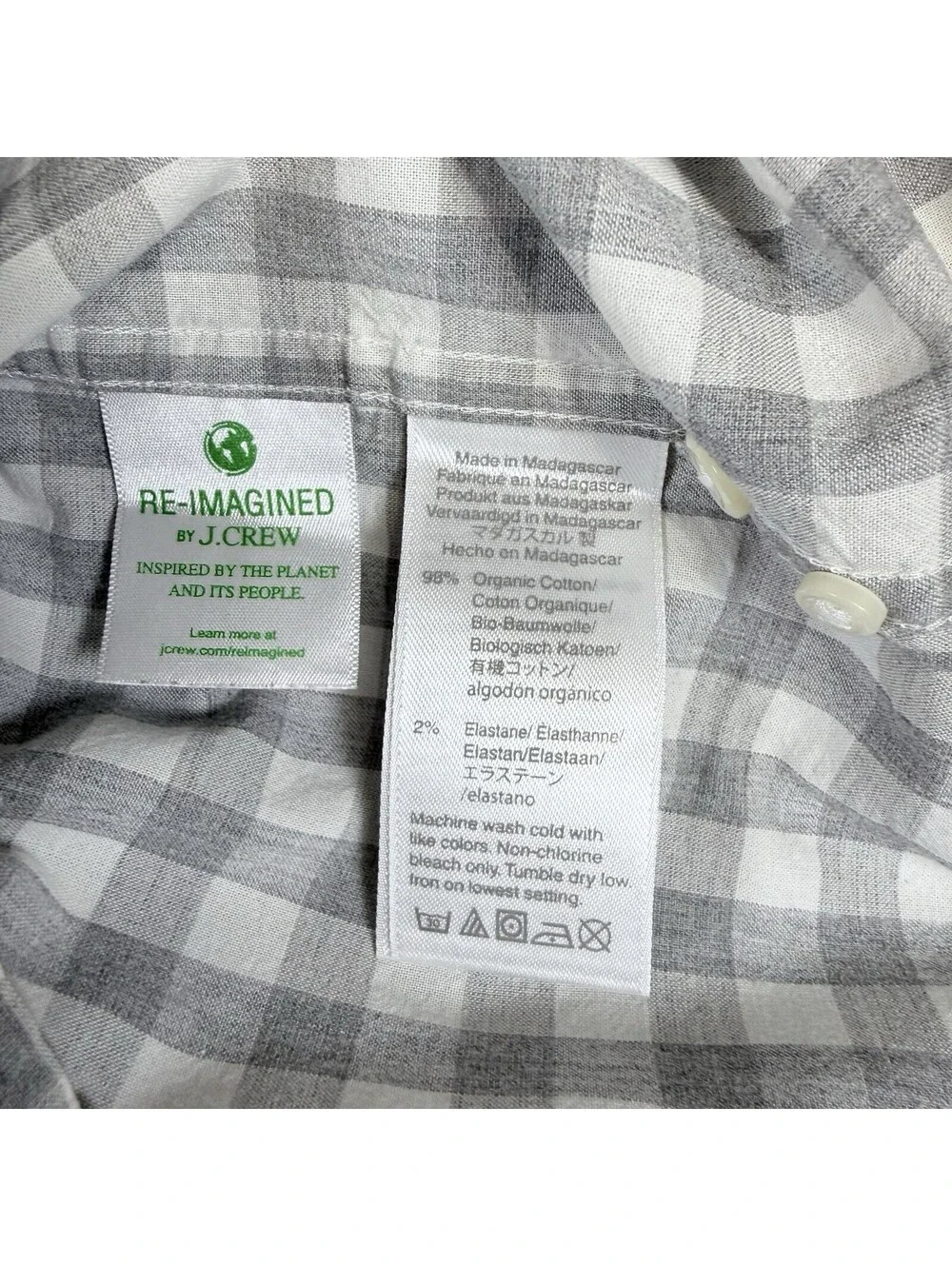 J.Crew Shirt Mens Medium White Gray Gingham Plaid Long Sleeve Slim Untucked VTG
